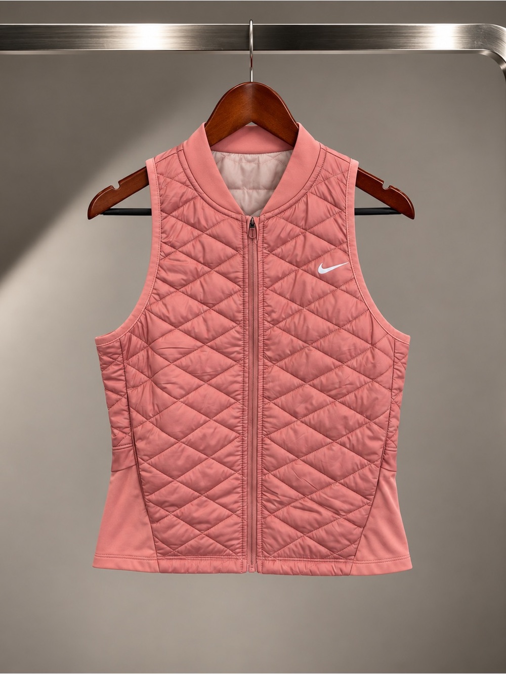 Nike AeroLayer Running Vest Dusty Rose Pink Quilted Full Zip Stretch Panels XS